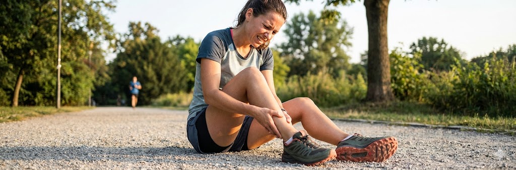 En löpare håller i ett smärtande underben